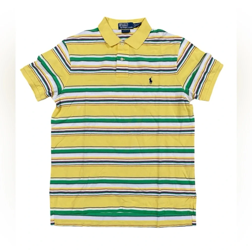 Polo Ralph‎ Lauren Striped Polo Shirt Custom Fit Large Yellow